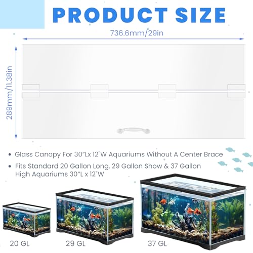 Image of Sieral Aquarium Polycarbonate Canopy Set 29 x 11.38 x 0.12 Inch for 20 /29 /37 Gallon Without Center Brace Aquariums Cover Fish Tank Lid with a Hook Knife, Clear