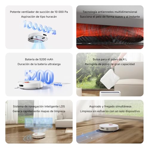 Miniatura 2 de XIAOMI Robot Vacuum H40 Robot Aspirador y Fregasuelos con Autovaciado, hasta 90 Días sin Mantenimiento, 10000 Pa de Succión, Navegación LDS, Sistema Antienredos y Control por App& Voz | Estación compacta bolsa 4L, hasta 90 días sin intervención, Anti-Tangle, control App y voz