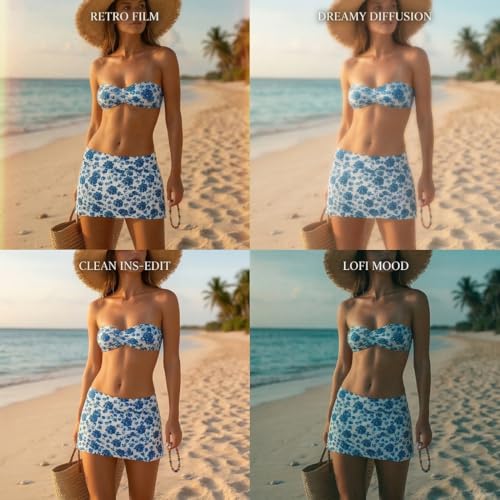 Image of REKITA Women Swim Skirt Solid Color Waistband Skort Bikini Bottom