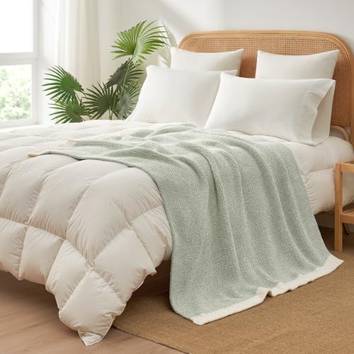 Image of Snuggle Sac Heather Sage Green Throw Blanket for Couch, Reversible Super Soft Knitted Blankets Warm Cozy Fuzzy Throws for Sofa, Bed, Camping, Sage Green, 50x60 inches