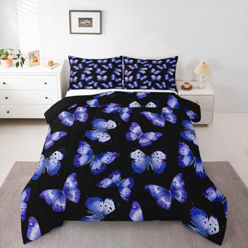 Image of Erosebridal Purple Butterfly Comforter Full Size for Kids Boys Girls,Flying Butterflies Bedding Set,Watercolor Oil Painting Duvet Insert,Modern Aesthetic Quilt Bedroom Decor