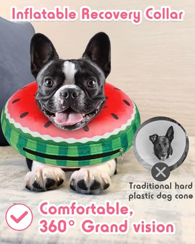 Image of Inflatable Dog Pillow Cone Collar After Surgery, Donut Soft Neck Cone for Pug Dachshund Medium Dogs, etc, Recovery E Collar to Stop Licking Watermelon