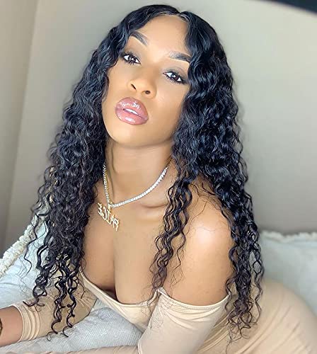 Deep Wave Lace Front Wigs Human Hair Pre Plucked 13x4 Frontal Wigs Human Hair 150% Density Glueless Curly Wigs for Black Women Natural Color (4x4 water wigs, 20inch)