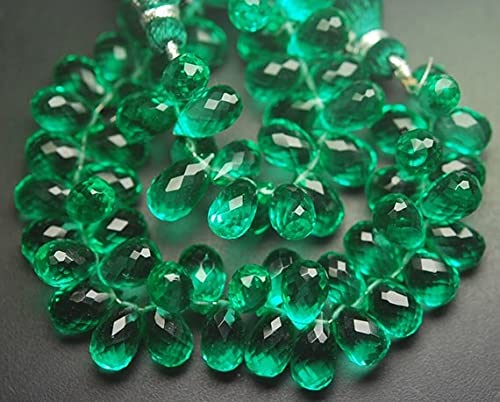 Quartz vert émeraude briolette facettée 10mm lot perles pour création bijoux DIY