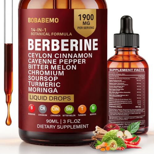 14-in-1 Berberine with Ceylon Cinnamon Supplement Liquid Drops, 1900mg