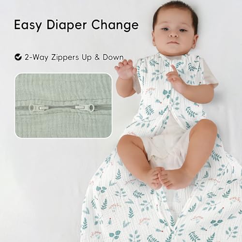Image of david's kids Muslin Cotton Baby Sleep Sack 18-24 Months, 2 Pack 100% Cotton Sleeping Bag for Summer, TOG 0.5 Baby Wearable Blankets with 2-Way Zipper, Soft Sleep Sacks for Newborn Infant, Forest