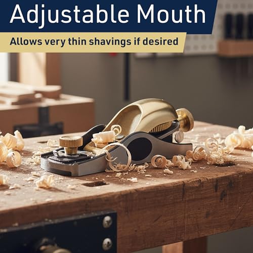 Low Angle Block Plane - Wood Planer Hand Tool with 1/8” Blade, Cast Iron Body, and Brass Knobs and Cap - Hand Planer for Woodworking with Adjustable Mouth for Thin Shavings by Kings County Tools by Kings County Tools - Image 3