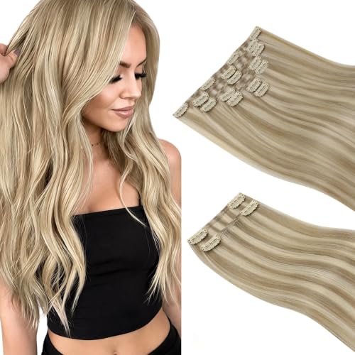 Sunny Hair Clip in Hair Extensions Real Human Hair Blonde 190g 26 Inch