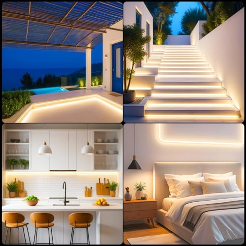Image of 16.4 Feet LED Neon Strip Lights with 12V Adapter, Waterproof IP65, Silicone Flexible Rope Light for Home Wall Decor | Neon Lights | 5 Meter | Neon Rope Light | (Warm White)