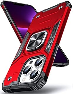 DASFOND Designed for iPhone 13 Pro Max Case, Military Grade Shockproof Protective Phone Case Cover with Enhanced Metal Ring Kickstand [Support Magnet Mount] for iPhone 13 Pro Max 6.7 inch, Red