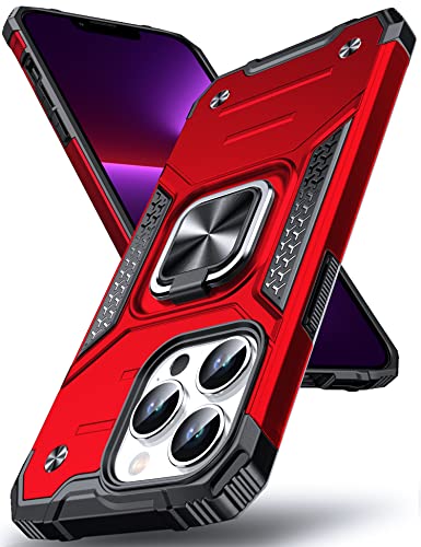 DASFOND Armor Hülle für iPhone 13 Pro Case Militärische Stoßfeste Handyhülle [Upgrade 2.0] 360 ° Ständer Cover für Auto Magnet, Rot