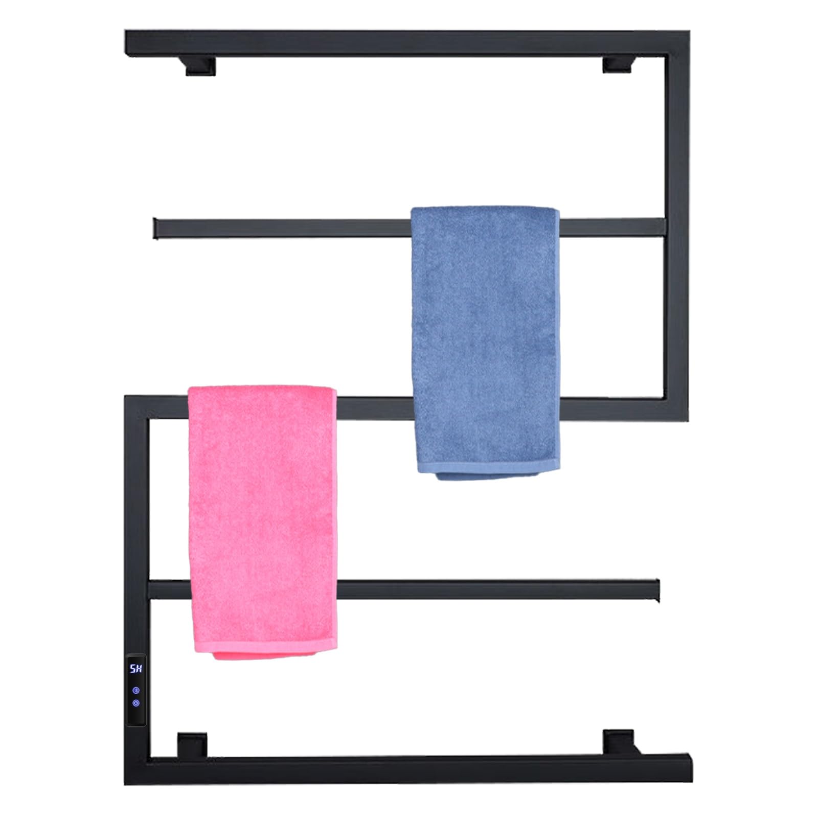 Porte-serviettes chauffant mural à 5 barres noir mat avec minuterie