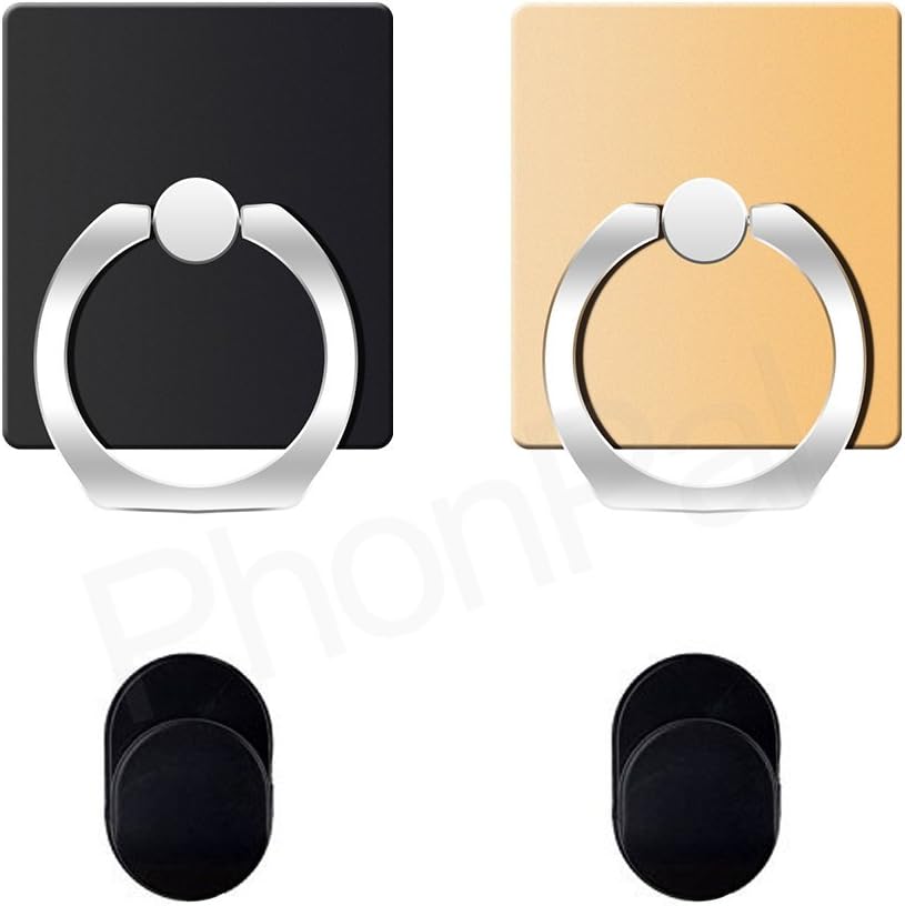 Phone Stand, Phone Holder, Phone Ring, Phone Grip for car, home, desk and anywhere, 2- Pack Black & Gold