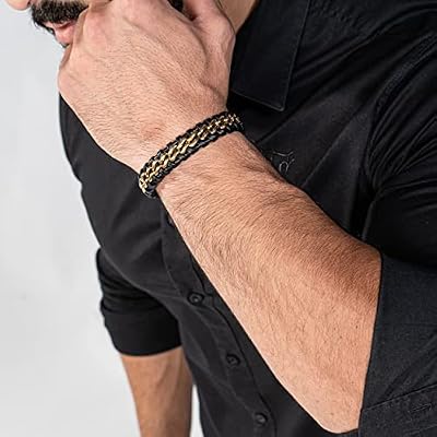 SERASAR | Premium Genuine Leather Bracelet [Steel] for Men in Black | Magnetic Stainless Steel Clasp in Black, Silver and Gold | Exclusive Jewellery Box | Great Gift Idea
