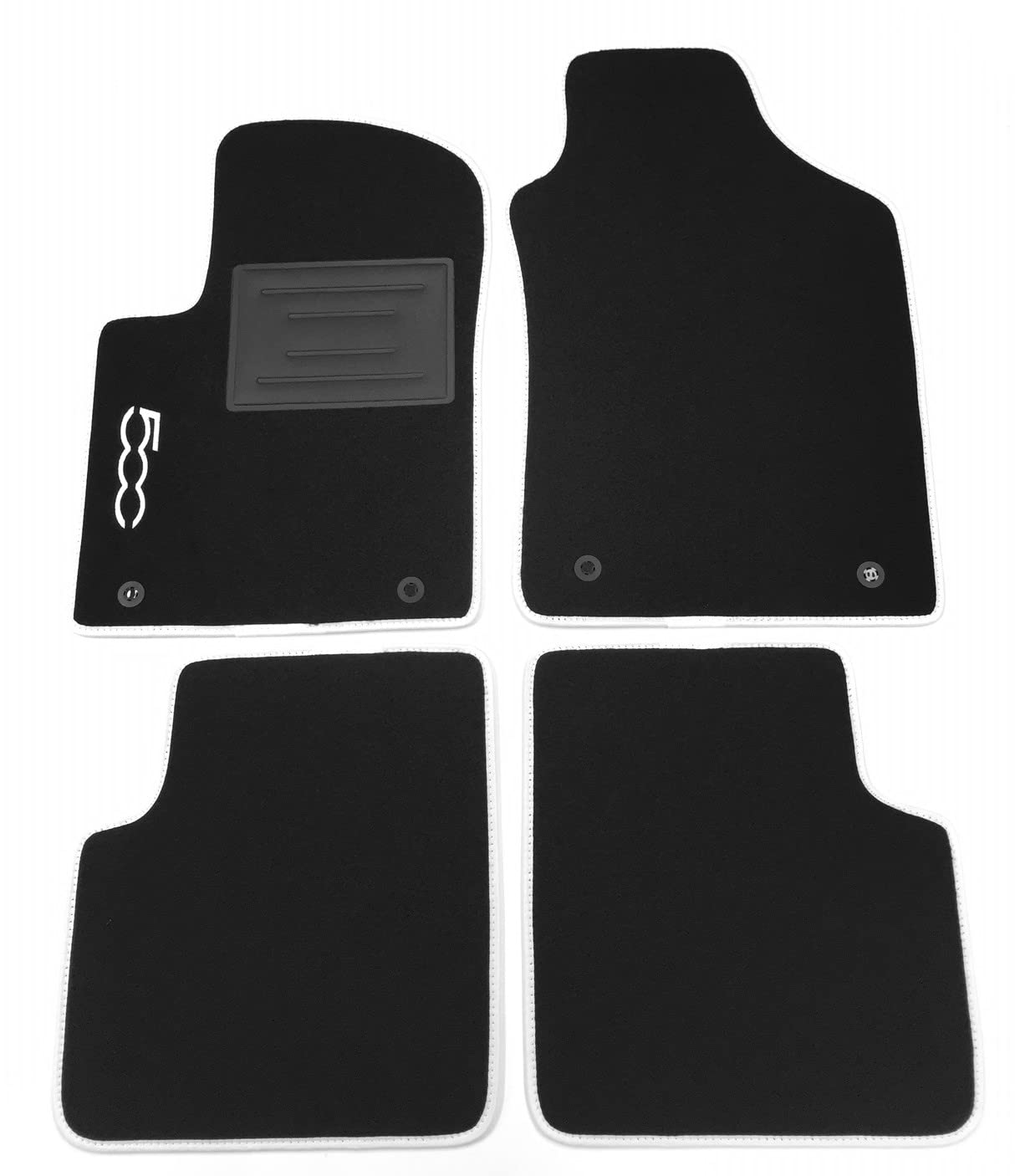 ASC Tappetini Auto Compatibili con Fiat 500 3 Porte 2012-2024, NO HYBRID,Moquette, Logo Ricamato, Bordo Bianco, Bottoni