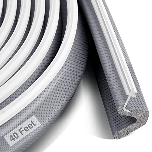 40 Feet Door Weather Stripping for Large Gap, Kerf Door Seal for Easy Installation (Grey)