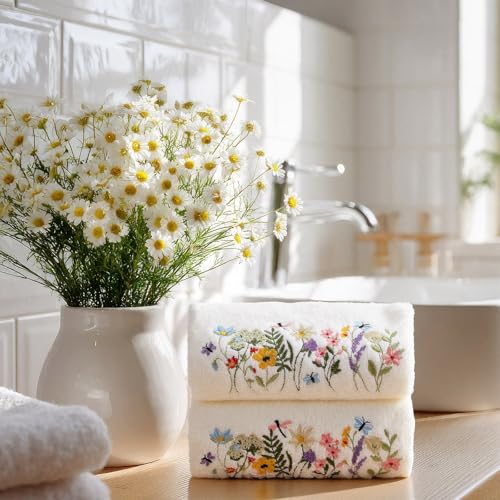 SmoothNovelty 2 Pcs Boho Floral Hand Towels for Bathroom Decor 14x29 Inch by SmoothNovelty - Used condition - Image 5