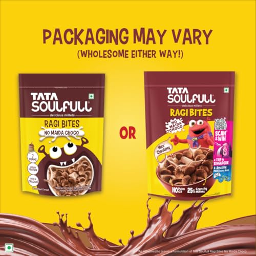 Image of Tata Soulfull Ragi Bites No Maida Choco, Yummy Chocolatey, 375g, Delicious Millets, 7 Grains, High in Protein, Rich in Calcium, Breakfast Cereals