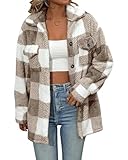 VIOPY Chamarra de Forro Polar para Mujer Cuadros Abrigos Sherpa Ligera Camisa de Franela con Botones Fleece Jacket Termica...
