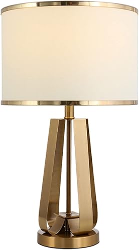 NOLLAM Lámparas de Mesa - Lámpara de mesa moderna de metal dorado con pantalla de tambor blanco, lámpara de mesita de noche, luz europea, lámpara de