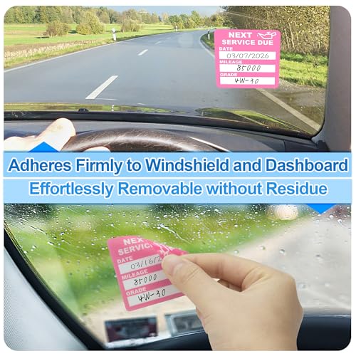 Image of for Oil Change Sticker Static Cling, Clear Stickers 120 Pcs 2 inchx 2 inch Next Service Due Sticker for Windshield, Easy to Peel with No Residue for Car Auto Vehicle Window (Pink1)