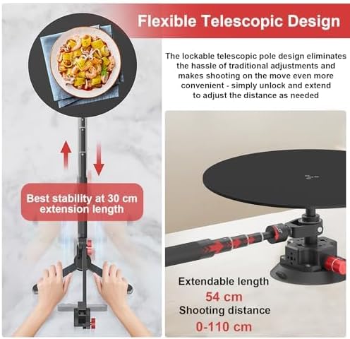 Photography Turntable, 360° Spinning Camera Mount with Metal Ball Head and Cell Phone Holder, Manual Rotating Platform Photo Shooting Tables for Photography