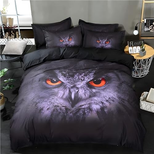 Qiwagu Housse de Couette 140x200 RéTro, Parure de Lit 1 Personne Hibou en Microfibre avec Fermeture Éclair, Set de Housse de Couette avec 1 Taie d'oreiller...