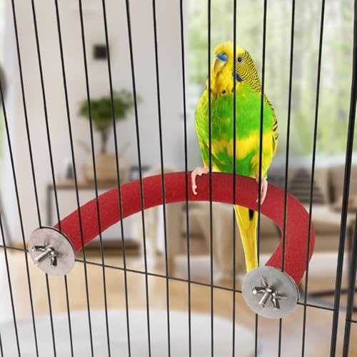 Image of Rypet U Shape Parrot Perch Stand Toy for Paw Grinding Clean Stick Exercise, Rough-Surfaced Quartz Bird Perch Standing Cage Accessories for for Small Parakeets Cockatiels Conures Macaws Finches(Red)