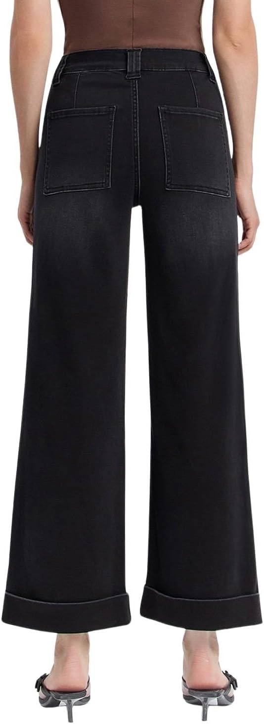 VERVET Women's Kris High-Rise Cuffed Cropped Baggy Wide Leg Jeans - Image 3