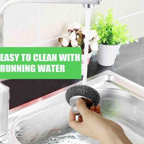 Image of Steel Wool Scrubber with Handle, Heavy Duty Dish Scrubber, Steel Brush for Cleaning Pots, Pans, Grills, Sink (4 Pack)