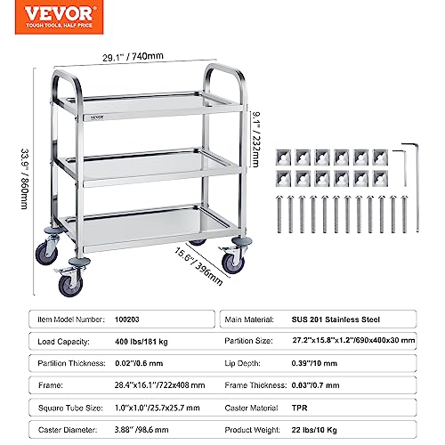 Vevor 3 LAYERS STAINLESS STEEL CART Stainless Steel Cart, 3 Layers Lab Utility Cart 400 Lbs Weight Capacity thumb #6