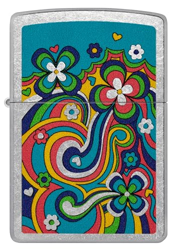 Image of Zippo Flower Power - Groovy Retro Floral Design on Colorful Matte Finish, Pocket Fuel Refillable Windproof Lighter, BIS Certified