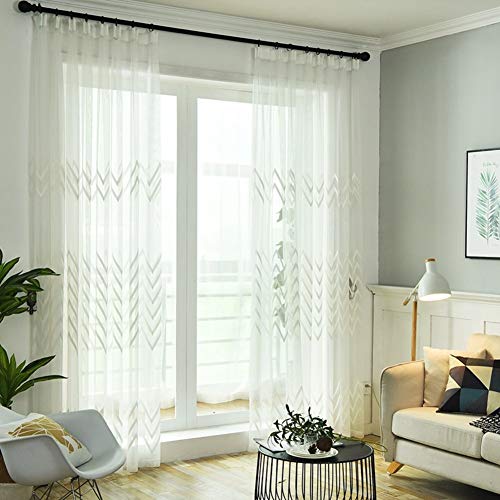 FF&XX Blanco Bordados Transparente Cortinas,Elegante Visillos,Semi-Pur