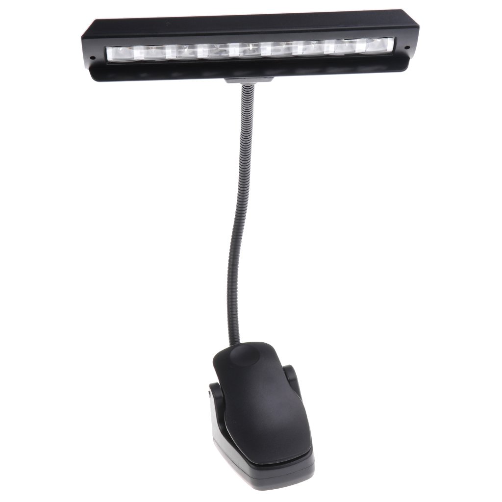 Set di 2 luci pieghevoli per leggio, luce per spartiti musicali, luce da lettura a clip, colore nero