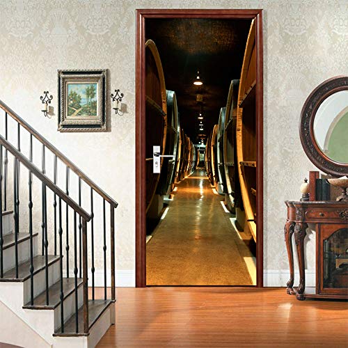 HSKABA Sticker Porte Poster Trompe l'oeil - Cave à Vin 77 x 200 cm - Décoration Murale Autoadhésif pour Cuisine, Salon, Chambre, Salle de Bain Cover