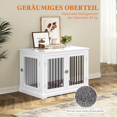HOLTICO Hundebox für Zuhause, Hundekäfige Möbel mit Kissen, Hundebox Beistelltisch Groß, Hundehaus, Weiß(M)-3