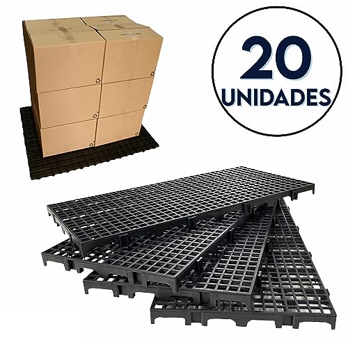Kit 20 Pisos Plástico Estrado Pallet Palete 50X25Cm (Preto)
