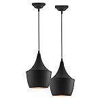 TUCASA e26/e27 Single Head Metal pear Shade Pendant Vintage Hanging Ceiling Light, Black Set of 2