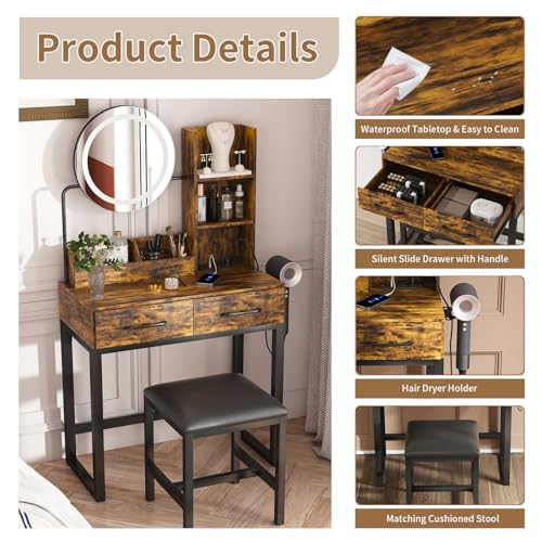 17% Off LOUNGEOLOGY Vanity Desk with Lighted Mirror & Stool - Image 3