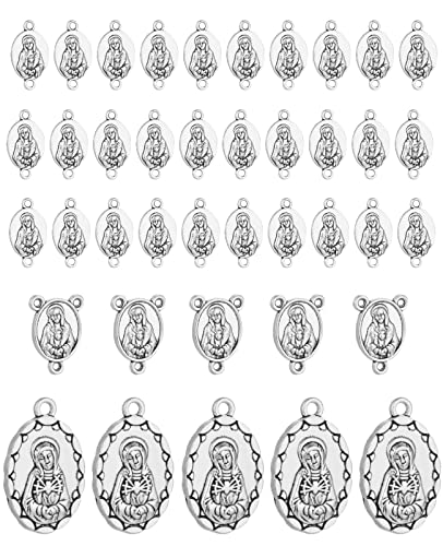 Cottvott 40pcs Seven Sorrows Rosary Centerpiece Our Lady Jesus Connector Spacer Medal Pendant, DIY Rosary Making Supplies Accessories