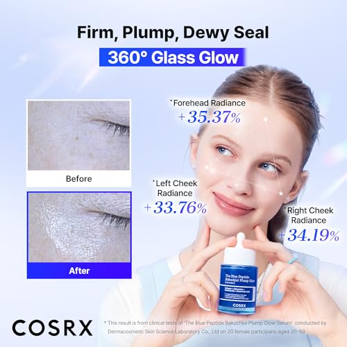 COSRX The Blue Peptide Bakuchiol Plump Glow Serum, Korean Peptide Plumping Serum for face, GHK-Cu Copper Peptides, Bakuchiol, Anti-aging & Firming, Korean Skin Care, 1.69 Fl Oz