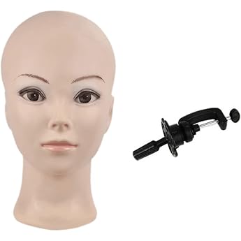 Mannequin Head Female Hairless Practice Wig Making Display with Table Clamp GT-02
