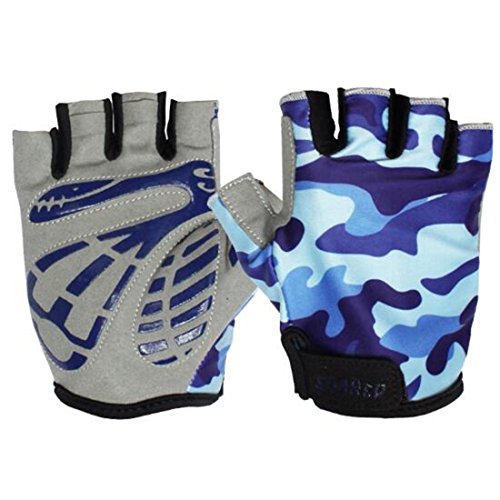 Gtopart Moitié Doigt Gel Rembourrage Respirant Enfants Junior Gants de Vélo en Plein Air Sport Route Montagne (Blue, M (Palm Width: 2.7"-3.1"))