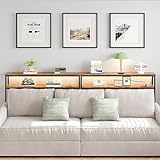 CollaredEagle 47.2 Inches Console Sofa Table with Power Outlets, Narrow Entryway Table with LED Lights, Skinny Hallway Table with Shelf, Behind Couch Table for Living Room, Rustic Brown