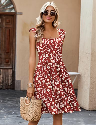 Image of Zeagoo Womens Summer Dress Casual Ruffle Tiered Floral Square Neck Sundresses Beach Boho Mini A-line Dress 2026 with Pockets