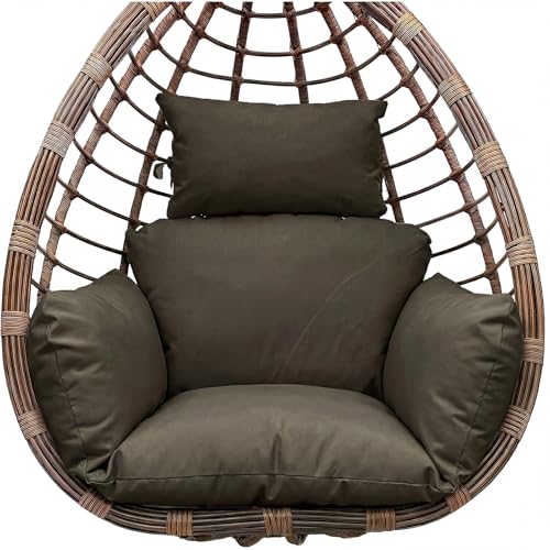 Awoyep Swing Egg Chair Replacement Cushion: Waterproof Thicken Hanging Chair Cushions Indoor Outdoor Wicker Rattan Hammock Basket Cushion with Headrest Pillow (Dark gray)