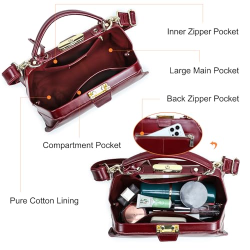 Image of CONTACTS Doctor Bag Purse for Women Luxury Leather Handbag with Lock Shoulder Bag Vintage Top Handle Bag