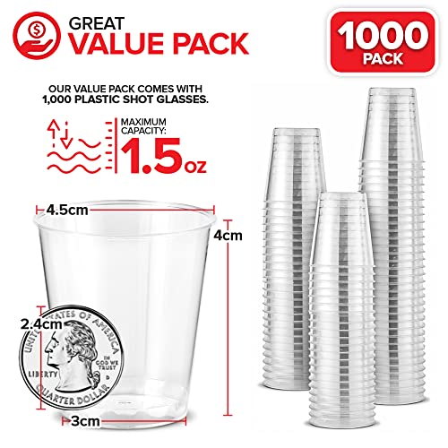 Stock Your Home 1,000 Mini Plastic Shot Glasses (1.5Oz) Clear Disposable Cups For Jello Shots, Wine Tasting, Liquor, Whiskey, Pudding, Sample Cup For Halloween And Elegant Parties #TOP1