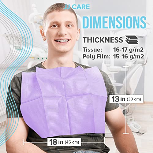 JJ-CARE-Dental-Bibs-Pack-of-500-13-x-18-Purple-Dental-Bibs-Disposable-3-Ply-Waterproof-Disposable-Dental-Bibs-Dentist-Bibs-Disposable-Dental-Bibs-Sheets-Tattoo-Bibs-Patient-Bibs-Dental