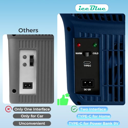 Image of Electric Cooler, 8 Liter /11 Cans Type-C Mini Fridge with Belt (Blue) | Power Bank Supported Portable Car Refrigerator, Dual-use Car Fridge for Picnic, Travel, Outdoor, Camping, Home, Gift